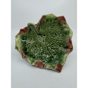 Vintage Bordallo Pinheiro Majolica Grape Leaf Plate Portugal Footed Dish 7.5"